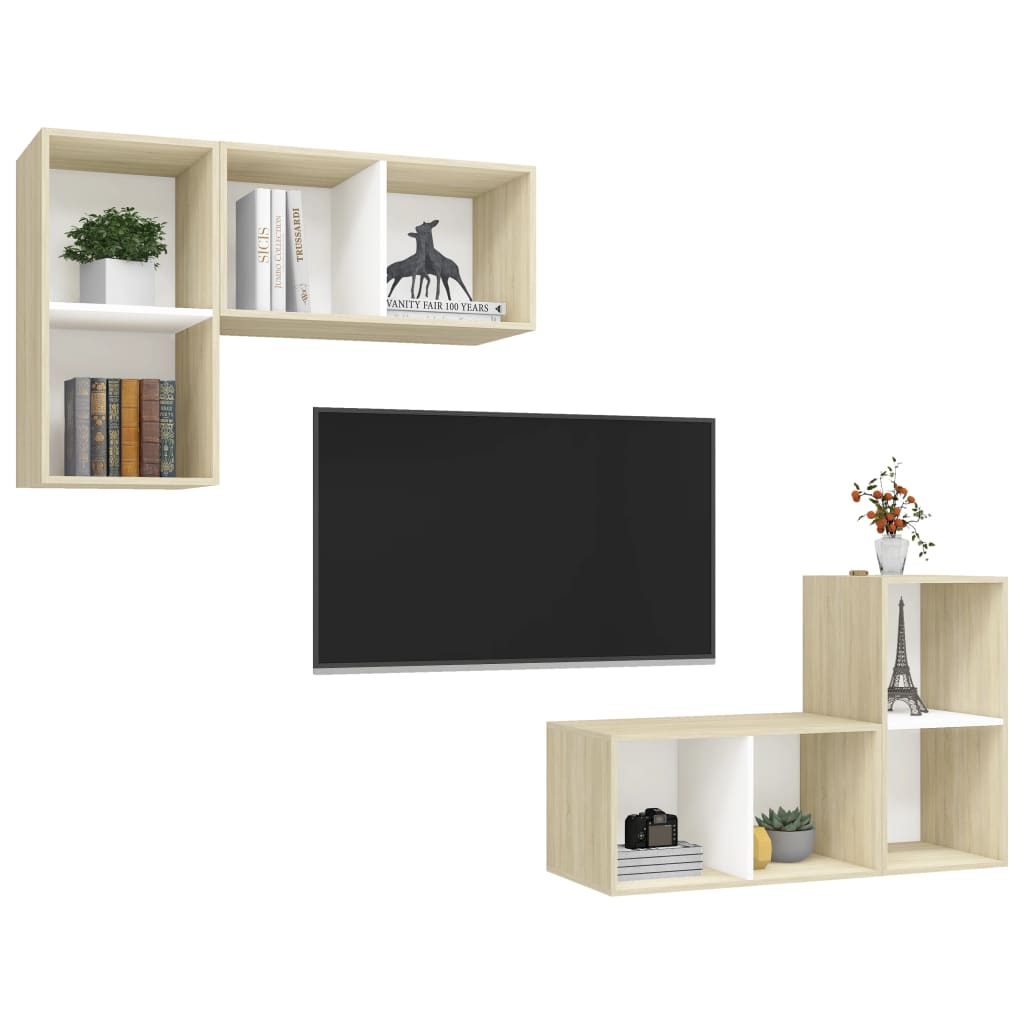 Wall-mounted TV Cabinets 4 pcs White and Sonoma Oak Engineered Wood