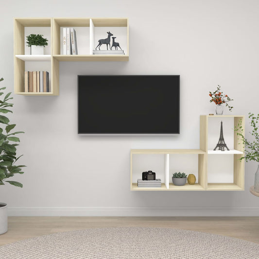 Wall-mounted TV Cabinets 4 pcs White and Sonoma Oak Engineered Wood