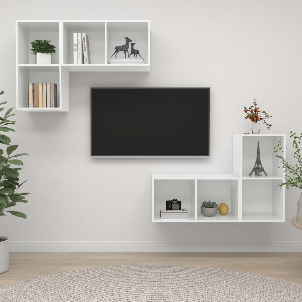 Wall-mounted TV Cabinets 4 pcs High Gloss White Engineered Wood