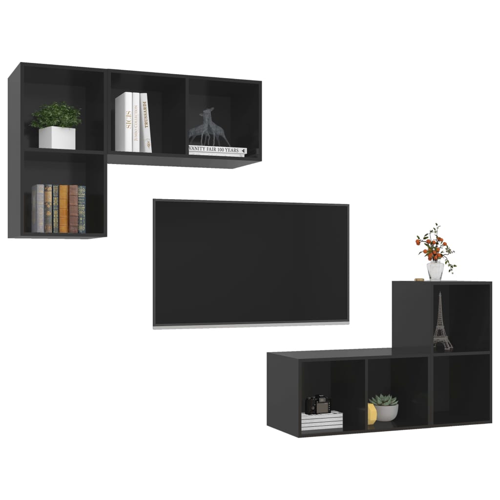 Wall-mounted TV Cabinets 4 pcs High Gloss Black Engineered Wood