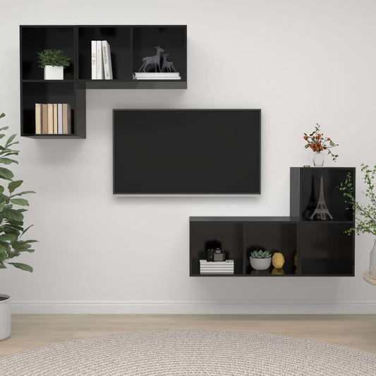 Wall-mounted TV Cabinets 4 pcs High Gloss Black Engineered Wood