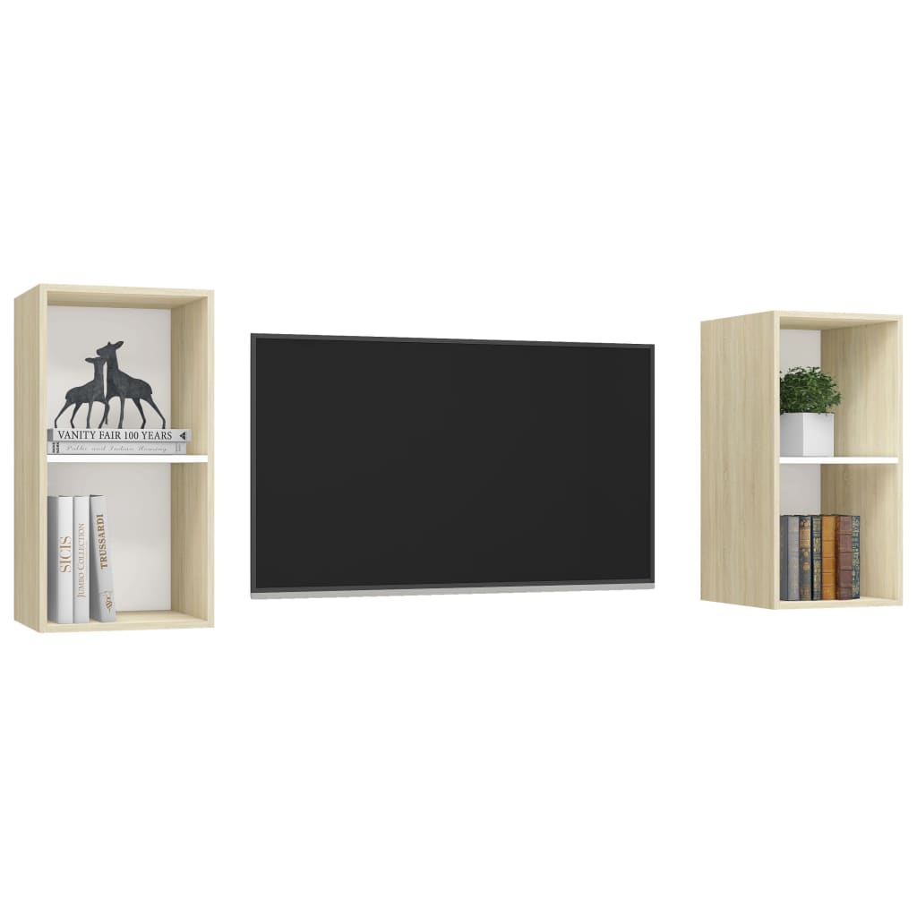 Wall-mounted TV Cabinets 2 pcs White and Sonoma Oak Engineered Wood