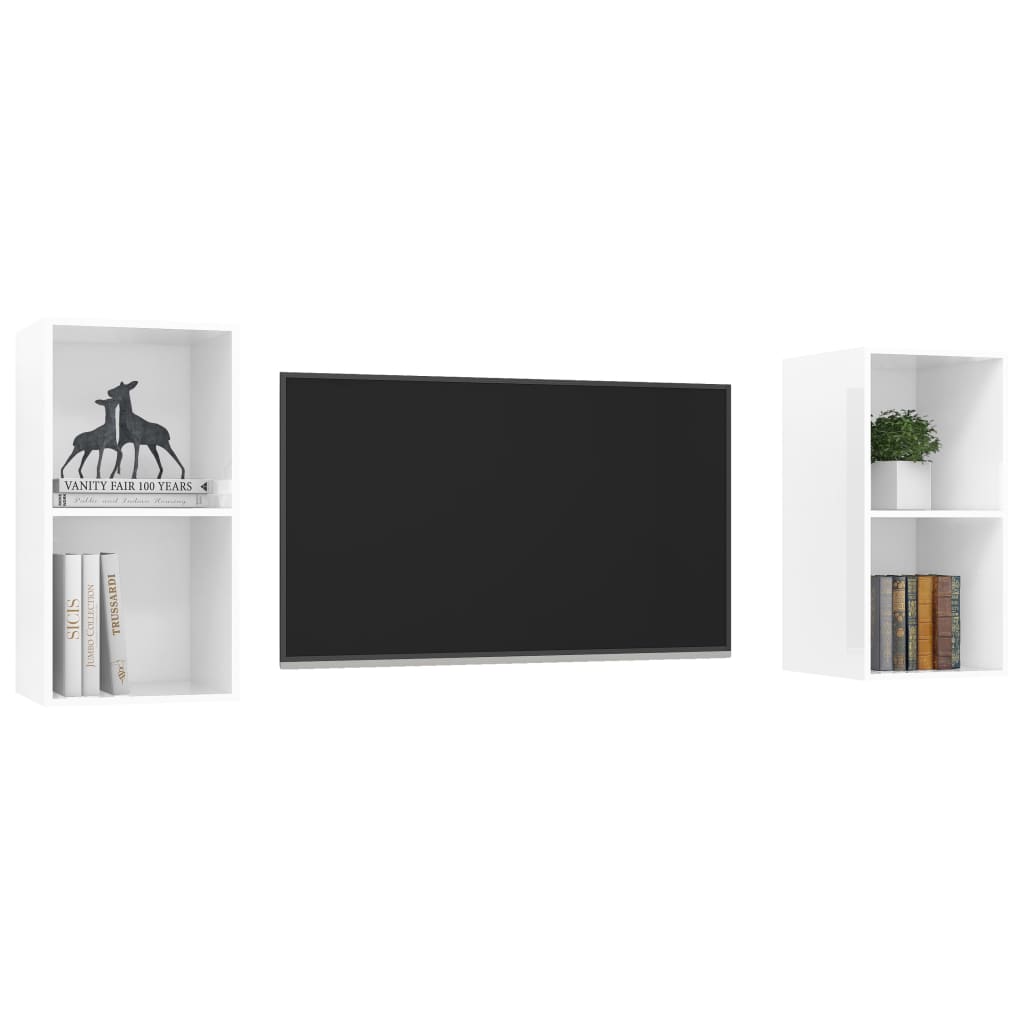 Wall-mounted TV Cabinets 2 pcs High Gloss White Engineered Wood