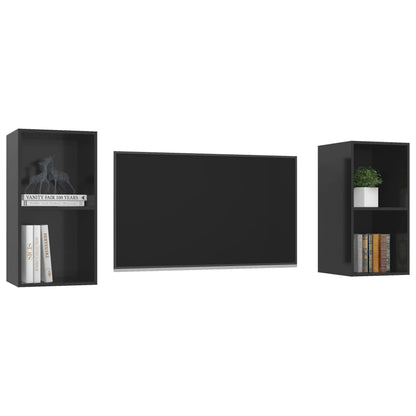 Wall-mounted TV Cabinets 2 pcs High Gloss Black Engineered Wood