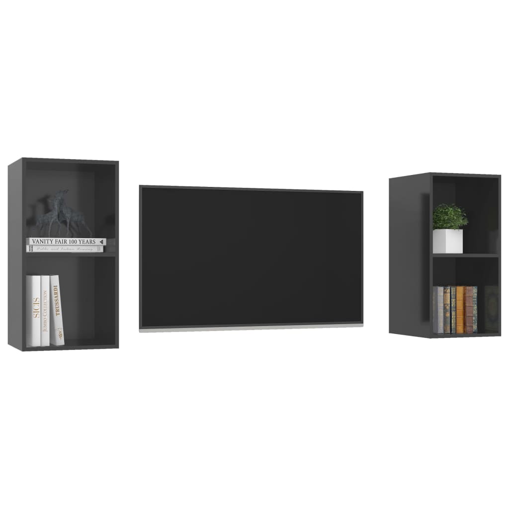 Wall-mounted TV Cabinets 2 pcs High Gloss Grey Engineered Wood