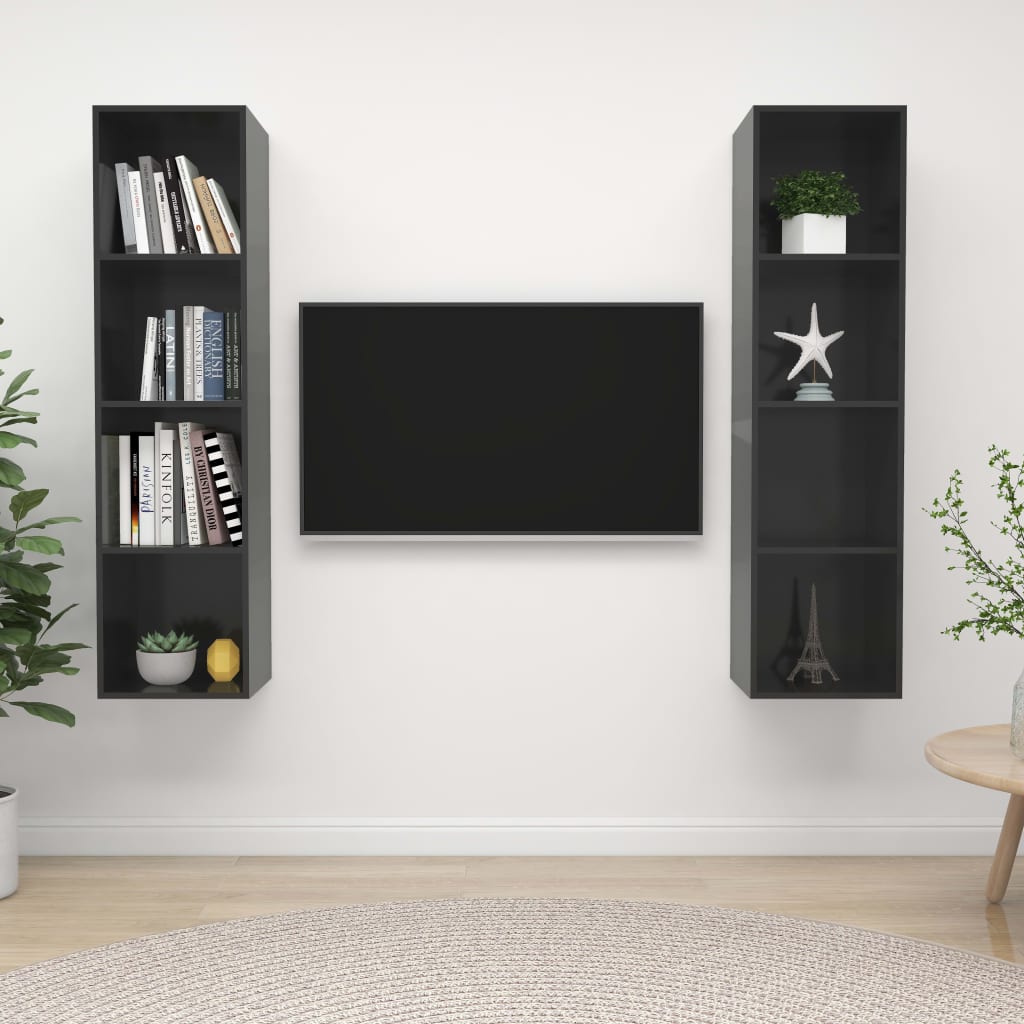 Wall-mounted TV Cabinets 2 pcs High Gloss Grey Engineered Wood