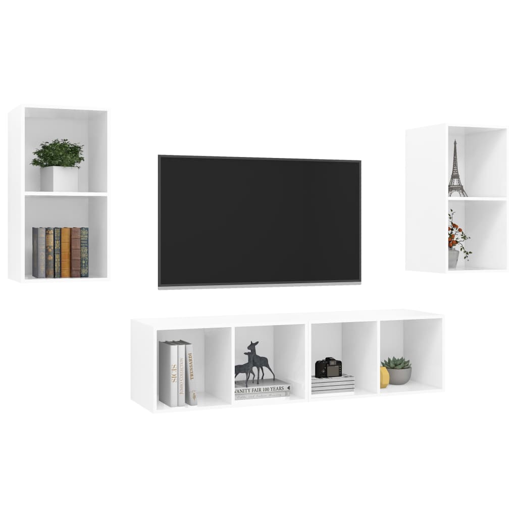 Wall-mounted TV Cabinets 4 pcs High Gloss White Engineered Wood