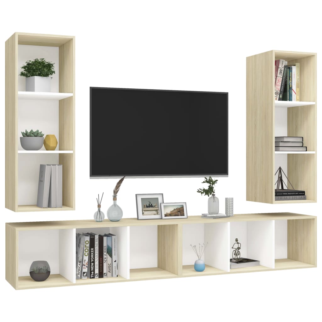 Wall-mounted TV Cabinets 4 pcs White and Sonoma Oak Engineered Wood