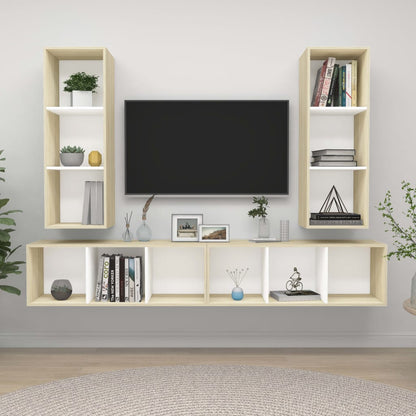 Wall-mounted TV Cabinets 4 pcs White and Sonoma Oak Engineered Wood