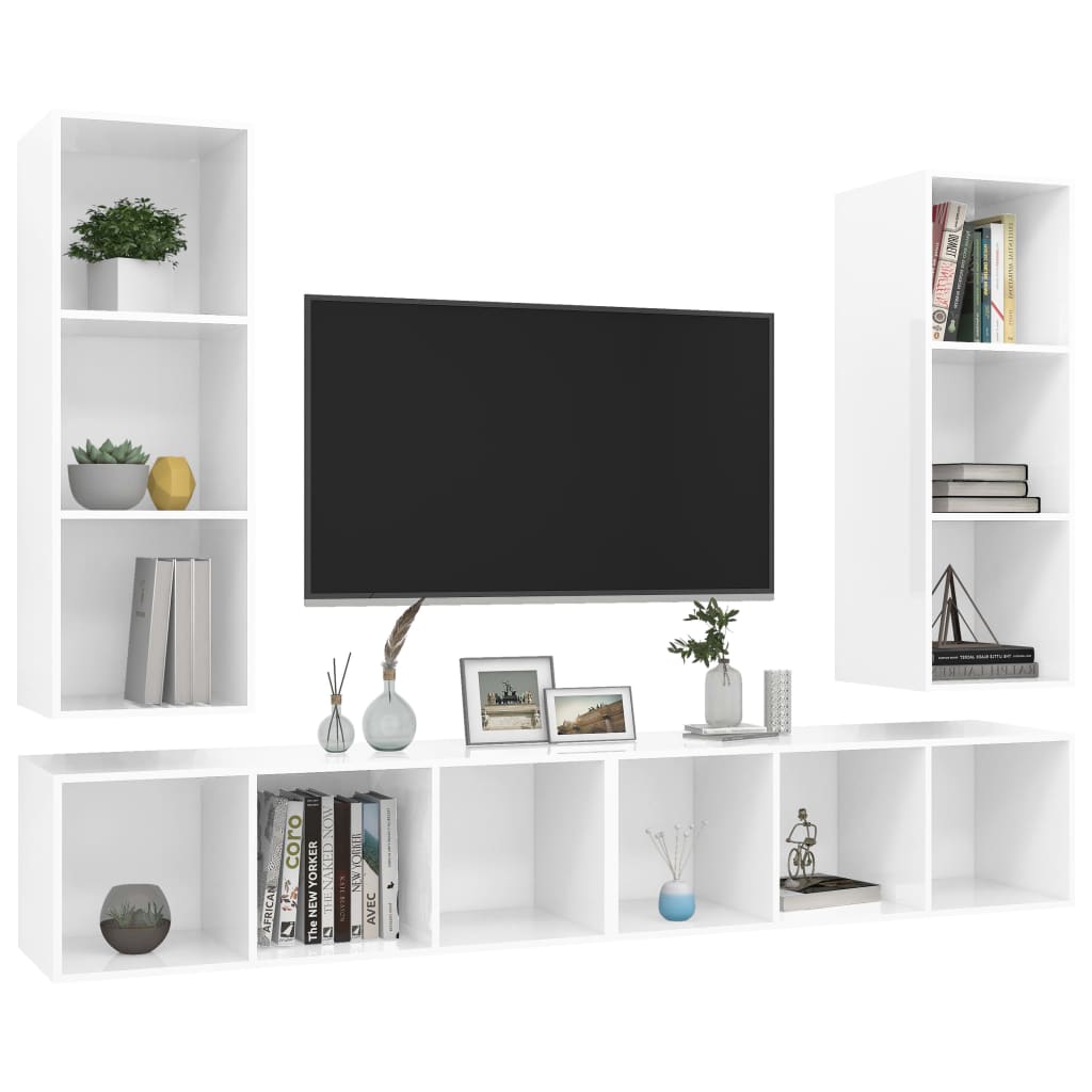 Wall-mounted TV Cabinets 4 pcs High Gloss White Engineered Wood