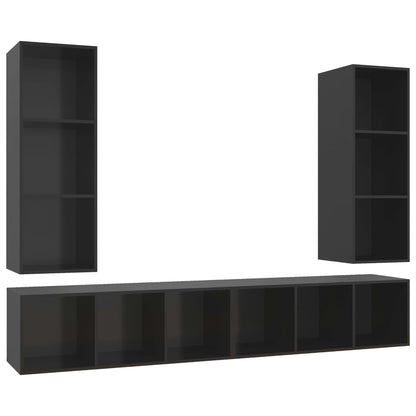 Wall-mounted TV Cabinets 4 pcs High Gloss Black Engineered Wood