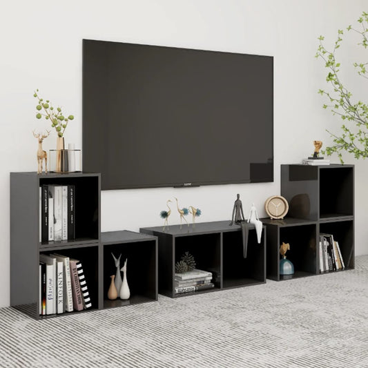 6 Piece TV Cabinet Set High Gloss Grey Engineered Wood