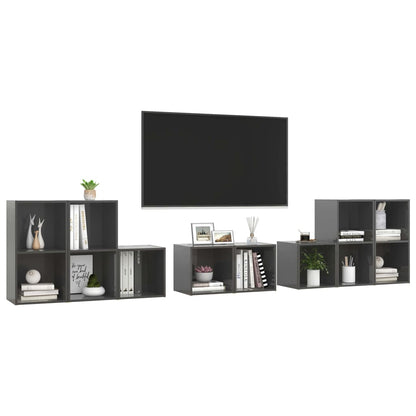 8 Piece TV Cabinet Set High Gloss Grey Engineered Wood