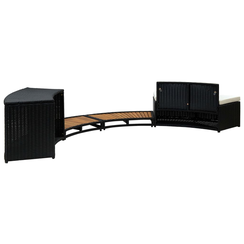 Spa Surround Black Poly Rattan and Solid  Acacia Wood