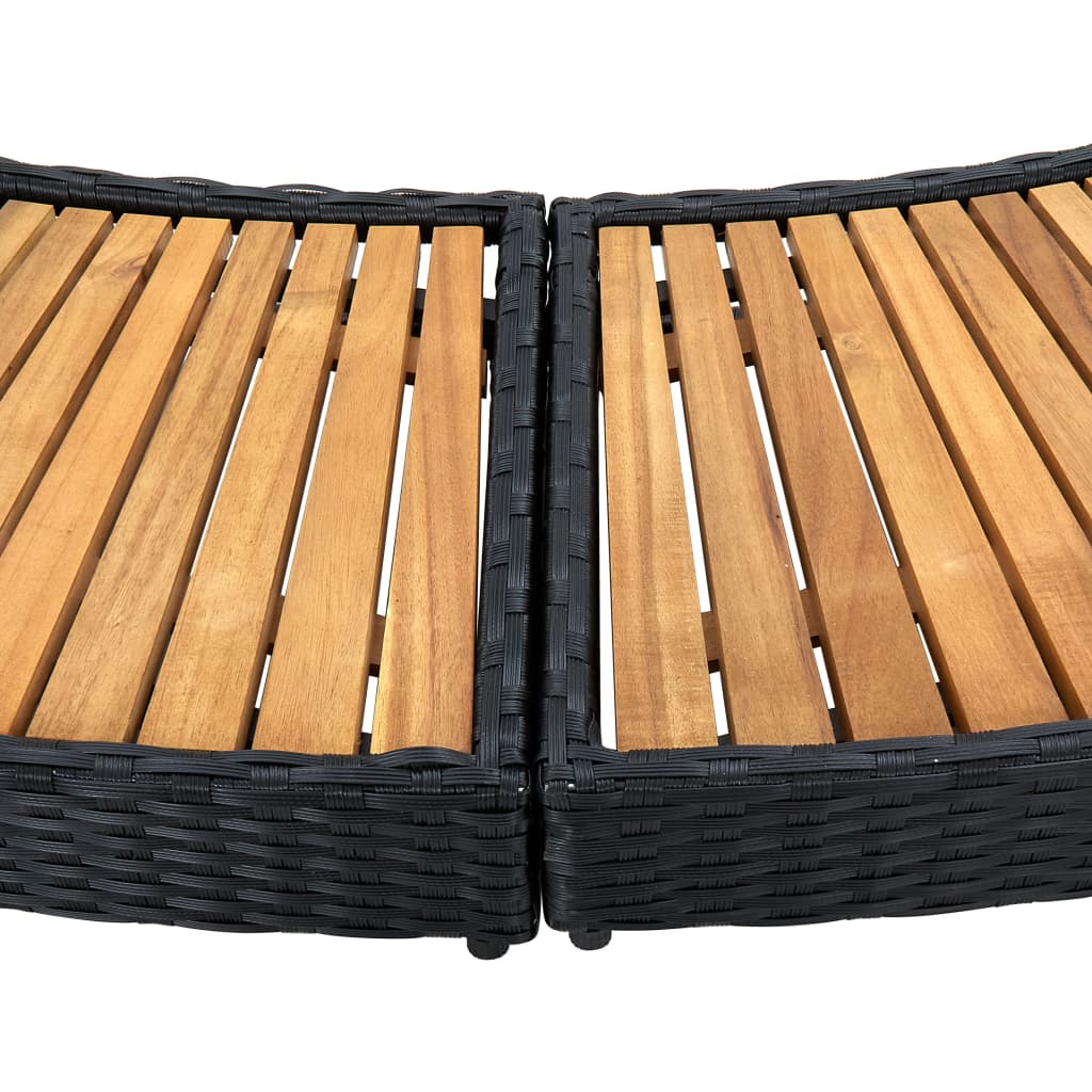 Spa Surround Black Poly Rattan and Solid  Acacia Wood