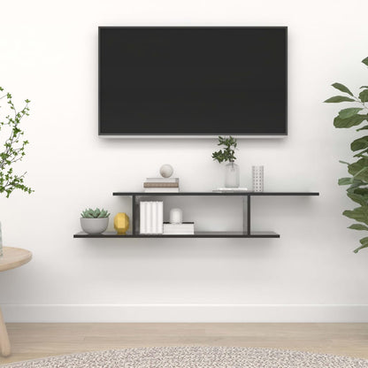 Wall-Mounted TV Shelf High Gloss Black 125x18x23 cm Engineered Wood