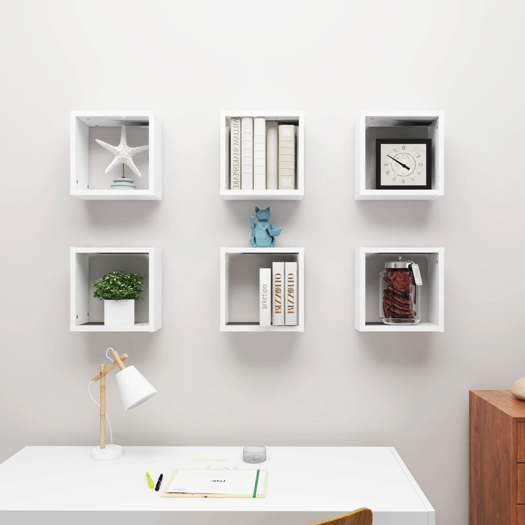 Wall Cube Shelves 6 pcs White 30x15x30 cm