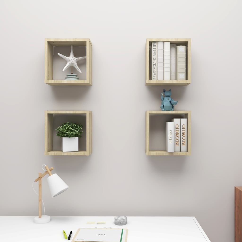 Wall Cube Shelves 4 pcs Sonoma Oak 30x15x30 cm