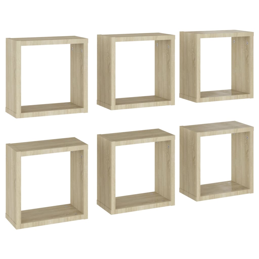 Wall Cube Shelves 6 pcs Sonoma Oak 30x15x30 cm