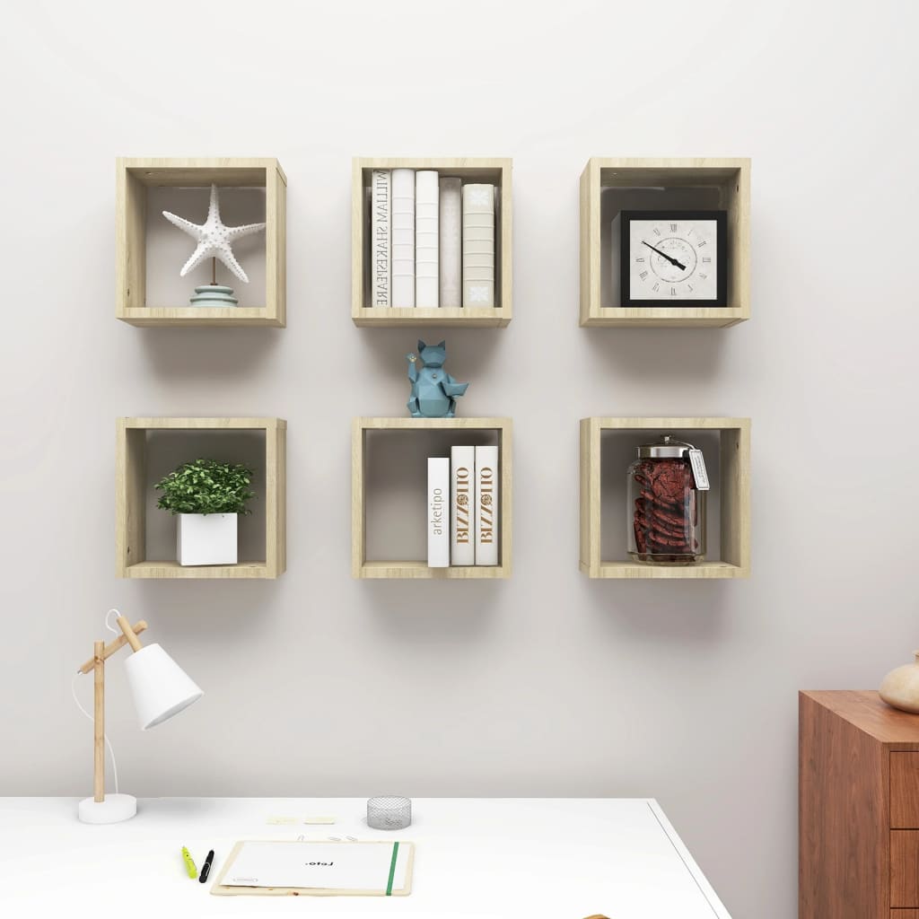 Wall Cube Shelves 6 pcs Sonoma Oak 30x15x30 cm