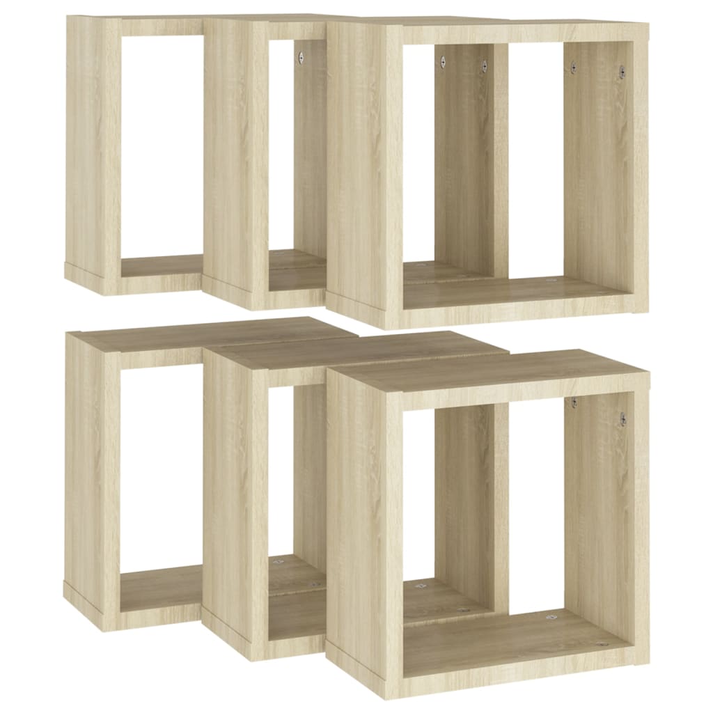 Wall Cube Shelves 6 pcs Sonoma Oak 30x15x30 cm