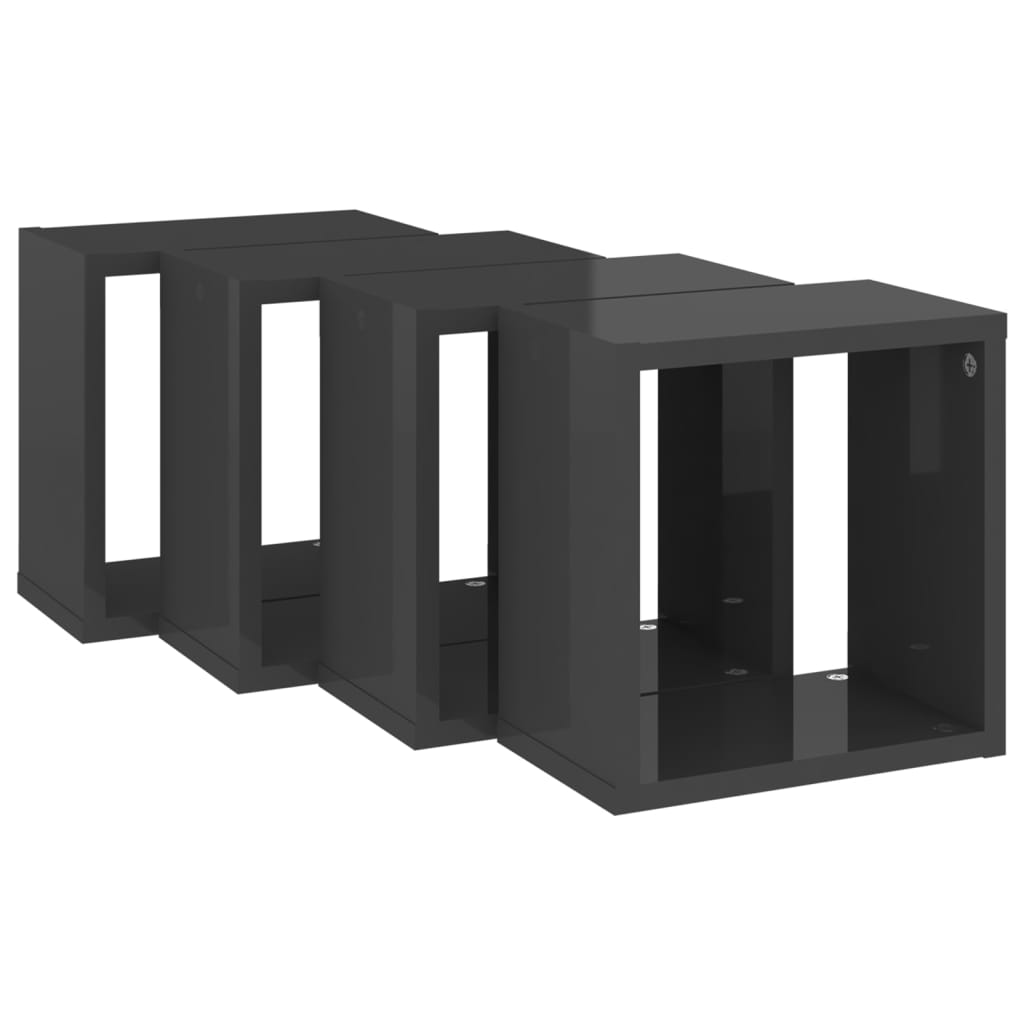 Wall Cube Shelves 4 pcs High Gloss Grey 26x15x26 cm