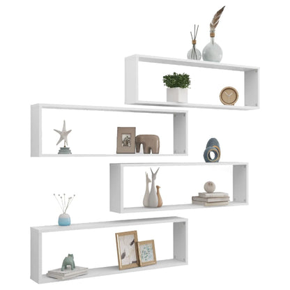 Wall Cube Shelf 4 pcs White 100x15x30 cm Engineered Wood