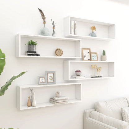 Wall Cube Shelf 4 pcs White 100x15x30 cm Engineered Wood