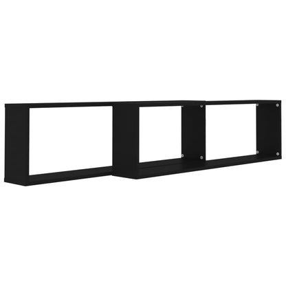 Wall Cube Shelf 2 pcs Black 100x15x30 cm Engineered Wood