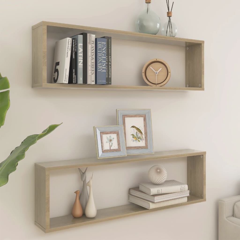 Wall Cube Shelf 2 pcs Sonoma Oak 100x15x30 cm Engineered Wood