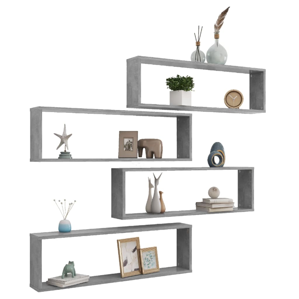 Wall Cube Shelf 4 pcs Concrete Grey 100x15x30 cm Engineered Wood