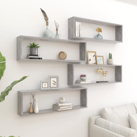 Wall Cube Shelf 4 pcs Concrete Grey 100x15x30 cm Engineered Wood