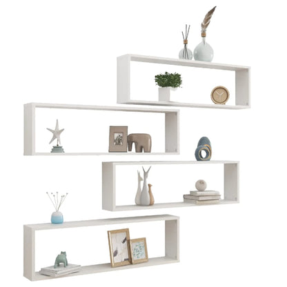 Wall Cube Shelf 4 pcs High Gloss White 100x15x30 cm Engineered Wood