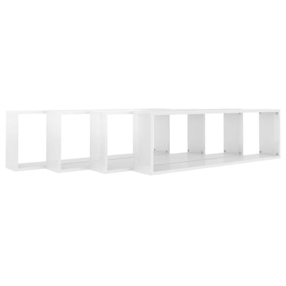 Wall Cube Shelf 4 pcs High Gloss White 100x15x30 cm Engineered Wood