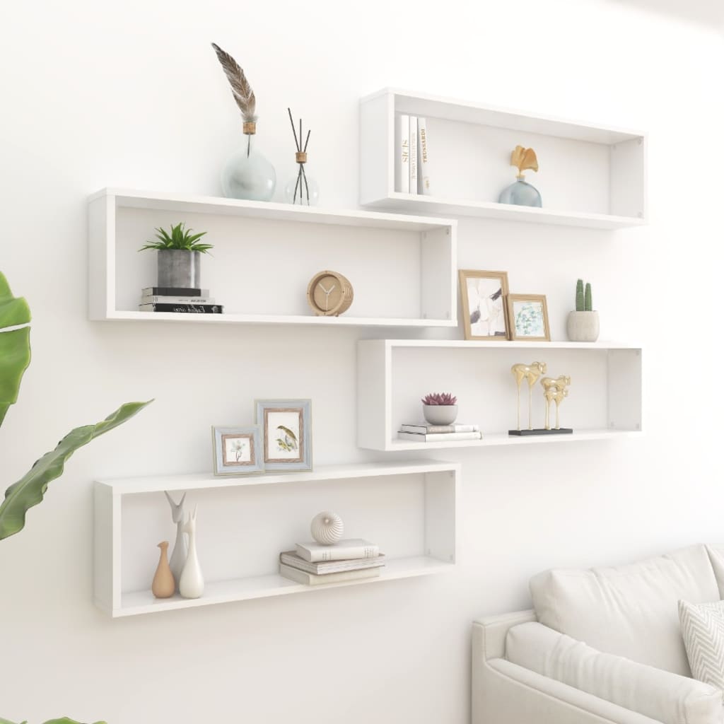 Wall Cube Shelf 4 pcs High Gloss White 100x15x30 cm Engineered Wood