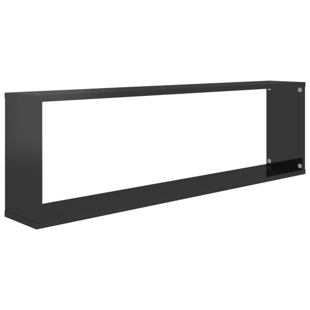 Wall Cube Shelf 2 pcs High Gloss Black 100x15x30 cm Engineered Wood