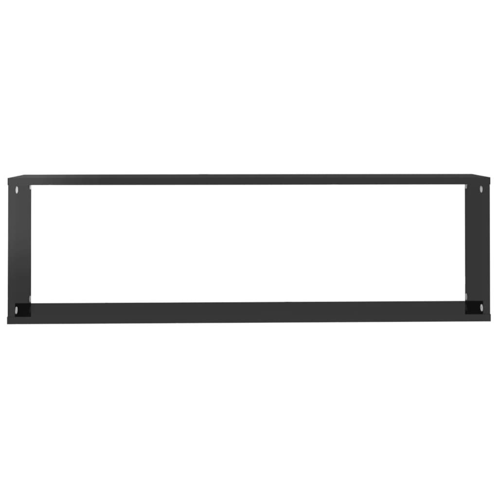 Wall Cube Shelf 2 pcs High Gloss Black 100x15x30 cm Engineered Wood