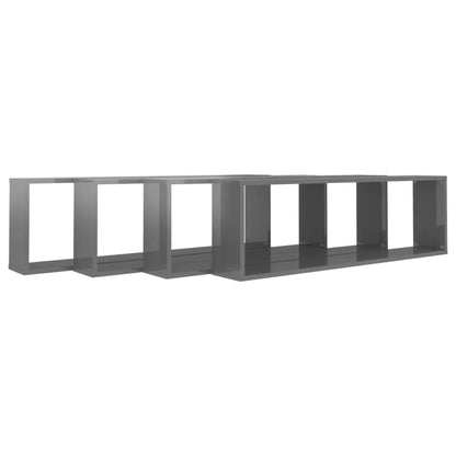 Wall Cube Shelf 4 pcs High Gloss Grey 100x15x30 cm Engineered Wood