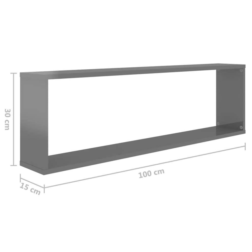 Wall Cube Shelf 4 pcs High Gloss Grey 100x15x30 cm Engineered Wood