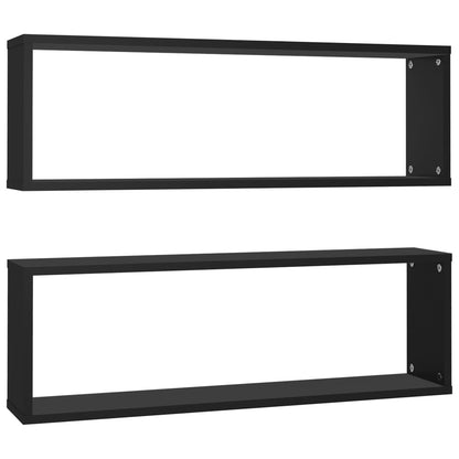 Wall Cube Shelf 2 pcs Black 80x15x26.5 cm Engineered Wood