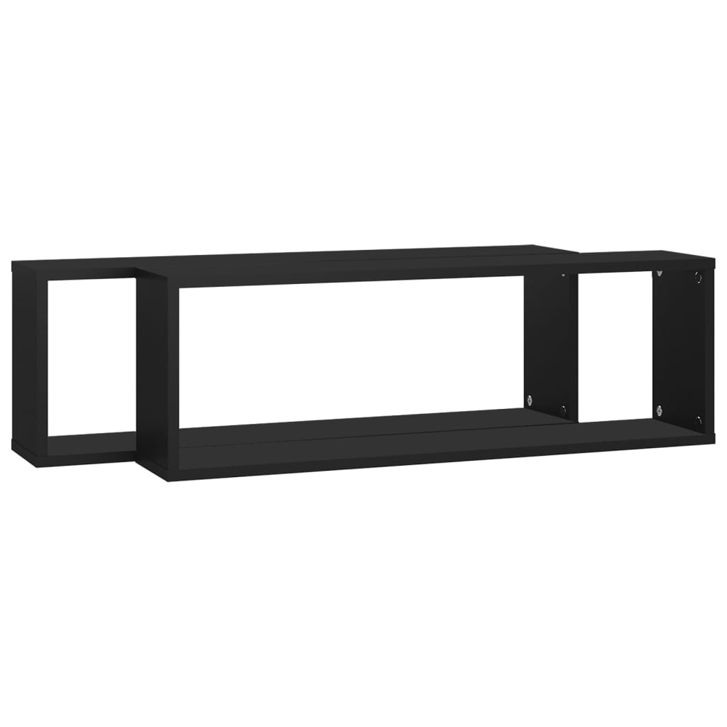 Wall Cube Shelf 2 pcs Black 80x15x26.5 cm Engineered Wood