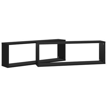 Wall Cube Shelf 2 pcs Black 80x15x26.5 cm Engineered Wood