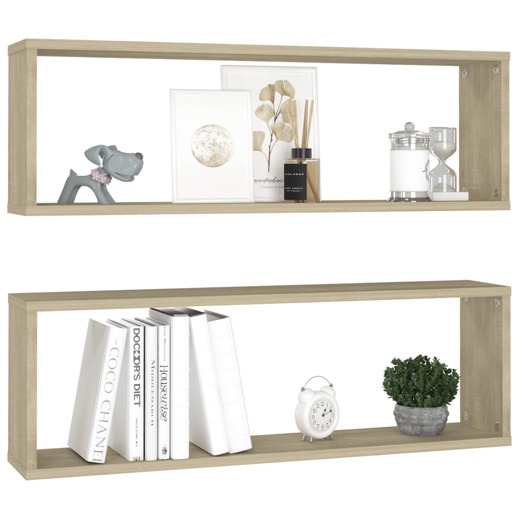 Wall Cube Shelf 2 pcs Sonoma Oak 80x15x26.5 cm Engineered Wood