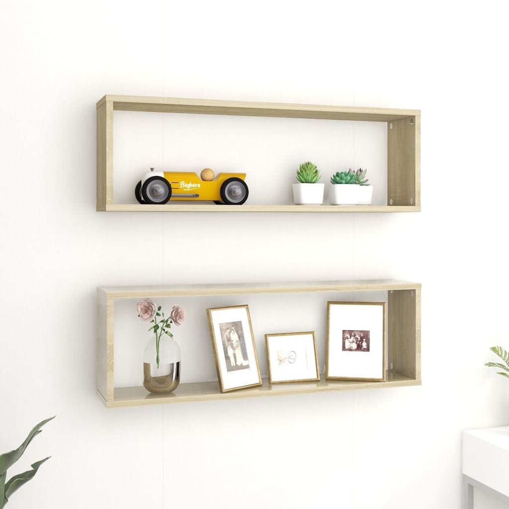 Wall Cube Shelf 2 pcs Sonoma Oak 80x15x26.5 cm Engineered Wood