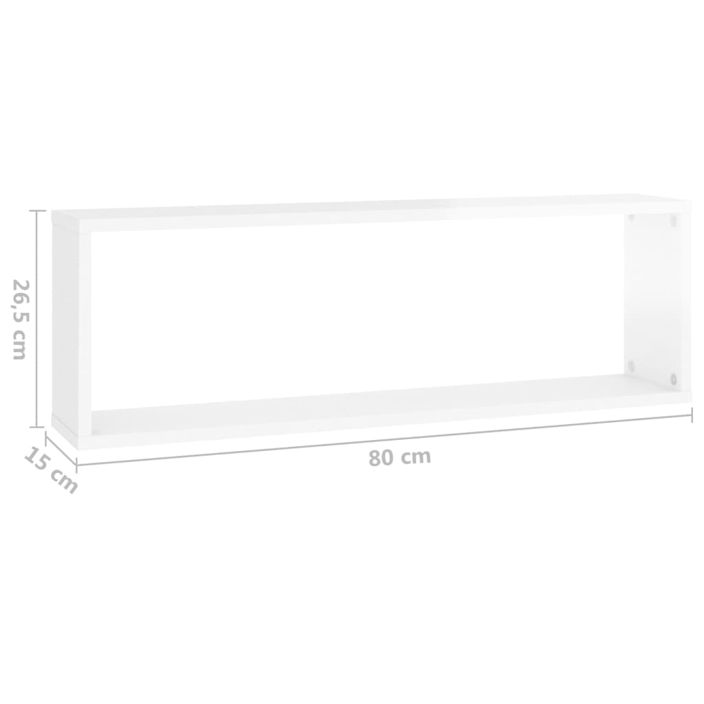 Wall Cube Shelf 2 pcs High Gloss White 80x15x26.5cm Engineered Wood