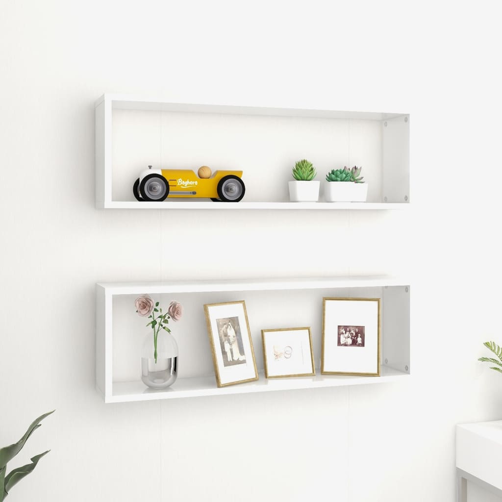 Wall Cube Shelf 2 pcs High Gloss White 80x15x26.5cm Engineered Wood