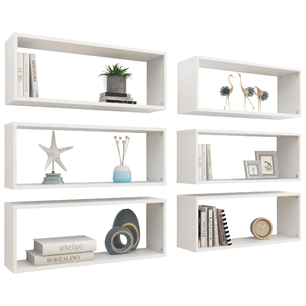 Wall Cube Shelf 6 pcs White 60x15x23 cm Engineered Wood