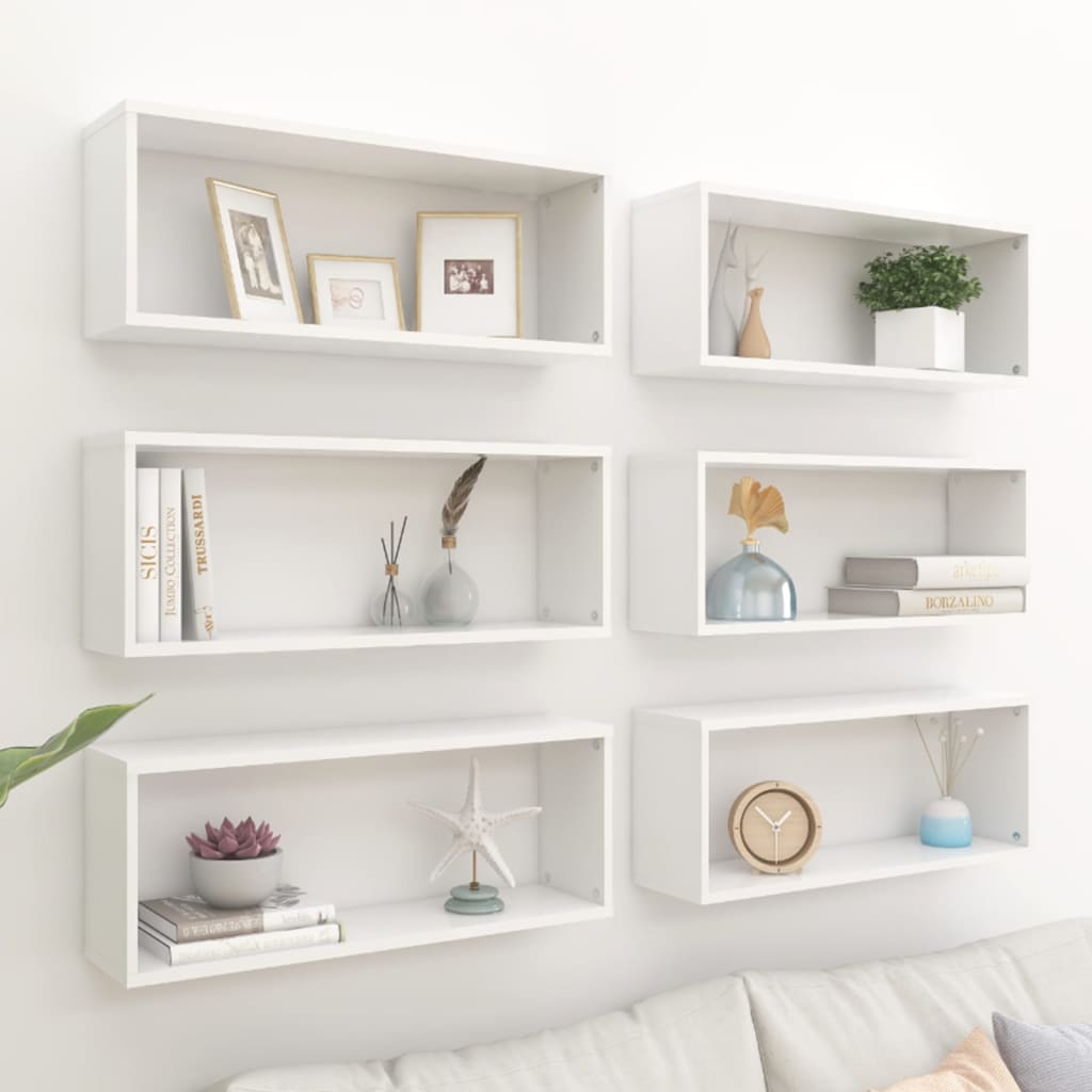 Wall Cube Shelf 6 pcs White 60x15x23 cm Engineered Wood