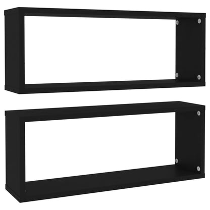 Wall Cube Shelf 2 pcs Black 60x15x23 cm Engineered Wood