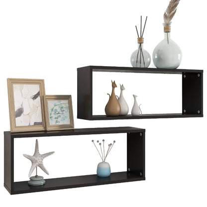 Wall Cube Shelf 2 pcs Black 60x15x23 cm Engineered Wood